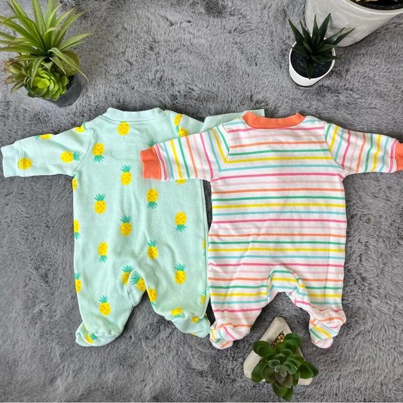 2 NWOT Preemie Amazon Essentials Sleepers - stripes and pineapple 🍍 - Picture 2 of 7